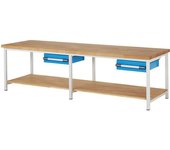 eurokraft pro Banco de trabajo, construcción de bastidor Serie 8000, 2 cajones de 150 mm, 2 estantes, A x P 3000 x 900 mm