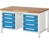 eurokraft pro Banco de trabajo, construcción de bastidor Serie 8000, 12 cajones: 8 x 120, 4 x 150 mm, A x P 1500 x 900 mm