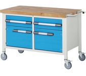 eurokraft pro Banco de trabajo rodante Serie 8000, construcción de bastidor, 2 cajones, 2 puertas, A x P 1250 x 700 mm