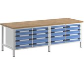 eurokraft pro Banco de trabajo, construcción de bastidor Serie 8000, 16 cajones: 8 x 120, 8 x 150 mm, A x P 2500 x 900 mm
