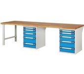 eurokraft pro Banco de trabajo, sistema modular Serie 7000, 10 cajones, extra ancho, A x P 3000 x 900 mm
