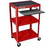 kaiserkraft Carro metálico, carga máx. 135 kg, 3 pisos, con bandeja extraíble, armazón rojo
