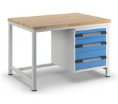 eurokraft pro Banco de trabajo, construcción de bastidor Serie 8000, 3 cajones: 1 x 120, 1 x 180, 1 x 240 mm, A x P 1250 x 900 mm