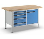 eurokraft pro Banco de trabajo, construcción de bastidor Serie 8000, 4 cajones: 2 x 90, 2 x 180 mm, 1 puerta de 540 mm, A x P 1500 x 700 mm