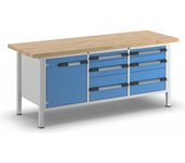 eurokraft pro Banco de trabajo, construcción de bastidor Serie 8000, 6 cajones: 2 x 90, 2 x 180, 2 x 270 mm y 1 puerta de 540 mm, A x P 2000 x 700 mm