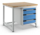 eurokraft pro Banco de trabajo, construcción de bastidor Serie 8000, 3 cajones: 1 x 120, 1 x 180, 1 x 240 mm, A x P 1000 x 900 mm