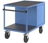 eurokraft pro Carro de montaje, carga máx. 500 kg, 1 armario a la dcha., superficie de trabajo de estera de goma acanalada, azul luminoso RAL 5012