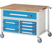 eurokraft pro Banco de trabajo rodante Serie 8000, construcción de bastidor, 7 cajones, A x P del tablero 1250 x 900 mm