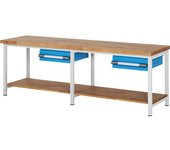 eurokraft pro Banco de trabajo, construcción de bastidor Serie 8000, 2 cajones de 150 mm, 2 estantes, A x P 2500 x 700 mm