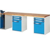 eurokraft pro Banco de trabajo, sistema modular Serie 7000, 4 cajones, 2 puertas, 1 tornillo de banco en el lado izquierdo, A x P 2500 x 700 mm