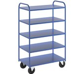 Kongamek Carro con pisos KM41, 5 pisos, L x A x H 955 x 550 x 1470 mm, azul, 2 ruedas de maniobra y 2 fijas