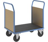 eurokraft pro Carro de plataforma con paredes de madera, con 2 paredes frontales, L x A 1050 x 700 mm, azul luminoso