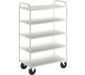 Kongamek Carro con pisos KM41, 5 pisos, L x A x H 955 x 550 x 1470 mm, blanco, 2 ruedas de maniobra con freno, 2 ruedas fijas