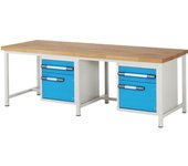 eurokraft pro Banco de trabajo, construcción de bastidor Serie 8000, 2 cajones de 180 mm, 2 puertas de 360 mm, extra ancho, A x P 2500 x 900 mm