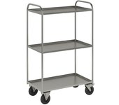 Kongamek Carro con pisos KM41, 3 pisos con remate, L x A x H 955 x 550 x 1490 mm, galvanizado, 2 ruedas de maniobra con freno, 2 ruedas fijas