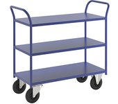 Kongamek Mesa rodante KM41, 3 pisos, L x A x H 1080 x 450 x 975 mm, azul, 2 ruedas de maniobra y 2 fijas