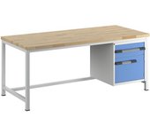 eurokraft pro Banco de trabajo, construcción de bastidor Serie 8000, 1 cajón de 180 mm, 1 puerta de 360 mm, A x P 2000 x 900 mm