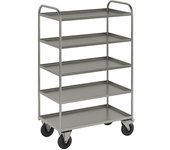 Kongamek Carro con pisos KM41, 5 pisos con remate, L x A x H 955 x 550 x 1490 mm, galvanizado, 2 ruedas de maniobra con freno, 2 ruedas fijas