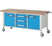 eurokraft pro Banco de trabajo rodante Serie 8000, construcción de bastidor, 3 cajones, 2 puertas, A x P 2000 x 700 mm