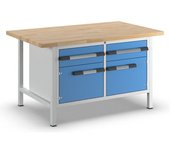 eurokraft pro Banco de trabajo, construcción de bastidor Serie 8000, 2 cajones de 180 mm, 2 puertas de 360 mm, A x P 1500 x 900 mm