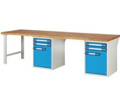 eurokraft pro Banco de trabajo, sistema modular Serie 7000, 4 cajones, 2 puertas, extra ancho, A x P 3000 x 900 mm