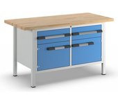 eurokraft pro Banco de trabajo, construcción de bastidor Serie 8000, 2 cajones de 180 mm, 2 puertas de 360 mm, A x P 1500 x 700 mm