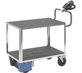 eurokraft pro Carro de montaje con accionamiento eléctrico, 2 pisos de plástico, L x A x H 1470 x 700 x 1300 mm, galvanizada