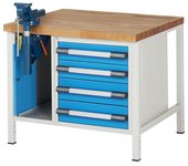 eurokraft pro Banco de trabajo, construcción de bastidor Serie 8000, 4 cajones: 2 x 120, 2 x 150 mm, 1 armario, A x P 1000 x 900 mm