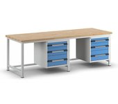 eurokraft pro Banco de trabajo, construcción de bastidor Serie 8000, 6 cajones: 2 x 120, 2 x 180, 2 x 240 mm, A x P 2500 x 900 mm