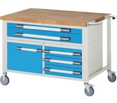 eurokraft pro Banco de trabajo rodante Serie 8000, construcción de bastidor, 5 cajones, 1 puerta, A x P del tablero 1250 x 900 mm