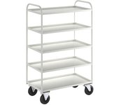 Kongamek Carro con pisos KM41, 5 pisos con remate, L x A x H 955 x 550 x 1490 mm, blanco, 2 ruedas de maniobra y 2 fijas