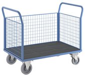 eurokraft pro Carro de plataforma, 3 paredes altas de rejilla, con freno centralizado, L x A 1350 x 800 mm
