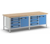 eurokraft pro Banco de trabajo, construcción de bastidor Serie 8000, 8 cajones: 4 x 90, 4 x 180 mm, 2 puertas de 540 mm, A x P 2500 x 900 mm