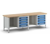 eurokraft pro Banco de trabajo, construcción de bastidor Serie 8000, 8 cajones: 4 x 120, 4 x 150 mm, extra anchos, A x P 2500 x 700 mm