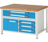 eurokraft pro Banco de trabajo, construcción de bastidor Serie 8000, 5 cajones, 1 puerta, A x P 900 x 1250 mm
