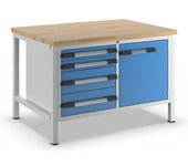 eurokraft pro Banco de trabajo, construcción de bastidor Serie 8000, 4 cajones: 2 x 90, 2 x 180 mm, 1 puerta de 540 mm, A x P 1250 x 900 mm