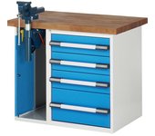 eurokraft pro Banco de trabajo, sistema modular Serie 7000, 4 cajones, 1 tornillo de banco en el lado izquierdo, A x P 1000 x 700 mm