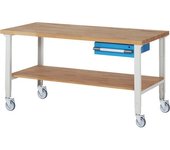 eurokraft pro Banco de trabajo rodante Serie 7000, 4 ruedas de maniobra, 1 cajón, estante, A x P del tablero 2000 x 900 mm