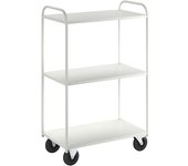 Kongamek Carro con pisos KM41, 3 pisos, L x A x H 955 x 550 x 1470 mm, blanco, 2 ruedas de maniobra con freno, 2 ruedas fijas