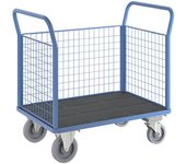 eurokraft pro Carro de plataforma, 3 paredes altas de rejilla, con freno centralizado, L x A 1150 x 700 mm