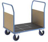 eurokraft pro Carro de plataforma con paredes de madera, ruedas totalmente elásticas, 2 paredes frontales, L x A de las camas 1150 x 800 mm