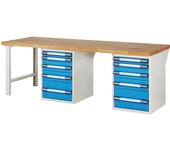 eurokraft pro Banco de trabajo, sistema modular Serie 7000, 10 cajones, extra ancho, A x P 2500 x 900 mm