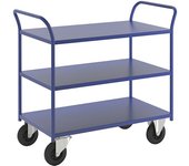 Kongamek Mesa rodante KM41, 3 pisos, L x A x H 1070 x 550 x 975 mm, azul, 2 ruedas de maniobra y 2 fijas