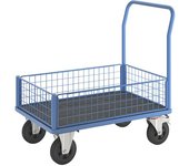 eurokraft pro Carro de plataforma, 4 paredes de rejilla de media altura, L x A 1050 x 700 mm, cubiertas de caucho macizo
