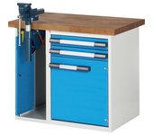 eurokraft pro Banco de trabajo, sistema modular Serie 7000, 2 cajones, 1 puerta, 1 tornillo de banco en el lado izquierdo, A x P 1000 x 700 mm