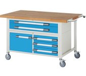 eurokraft pro Banco de trabajo rodante Serie 8000, construcción de bastidor, 5 cajones, 1 puerta, A x P del tablero 1500 x 900 mm