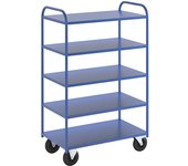 Kongamek Carro con pisos KM41, 5 pisos, L x A x H 955 x 550 x 1470 mm, azul, 2 ruedas de maniobra con freno, 2 ruedas fijas