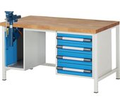 eurokraft pro Banco de trabajo, construcción de bastidor Serie 8000, 4 cajones: 2 x 120, 2 x 150 mm, 1 armario, A x P 1500 x 900 mm