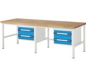eurokraft pro Banco de trabajo, construcción de bastidor Serie 8000, 4 cajones: 2 x 150, 2 x 210 mm, A x P 2500 x 900 mm