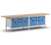eurokraft pro Banco de trabajo, construcción de bastidor Serie 8000, 4 cajones de 180 mm, 4 puertas de 360 mm, A x P 3000 x 700 mm